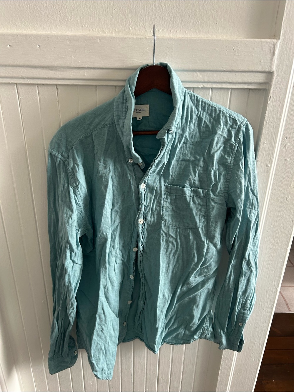 Octobre Editions Men's Lightweight Aqua Button-Down Shirt